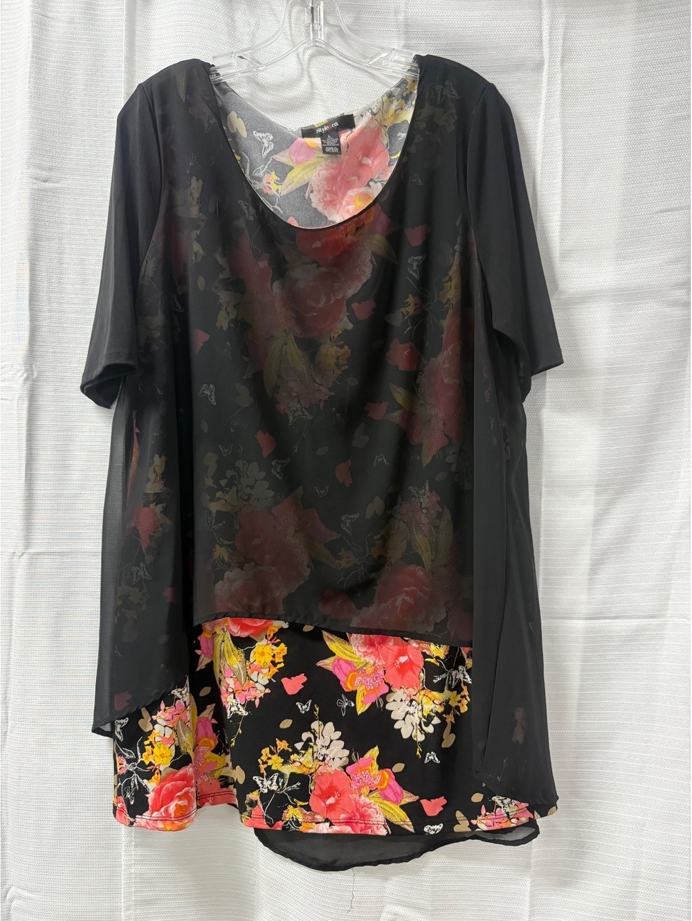 Style & Co. Women's Floral Print Layered Dress, Size Large
